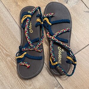 Marine Rope-Strap Braided Sandals in Navy, Yellow & Multicolor